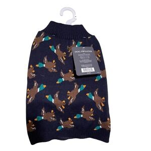 Dog Sweater Dark Navy Blue Mallard Duck Print Turtleneck Pet Clothing